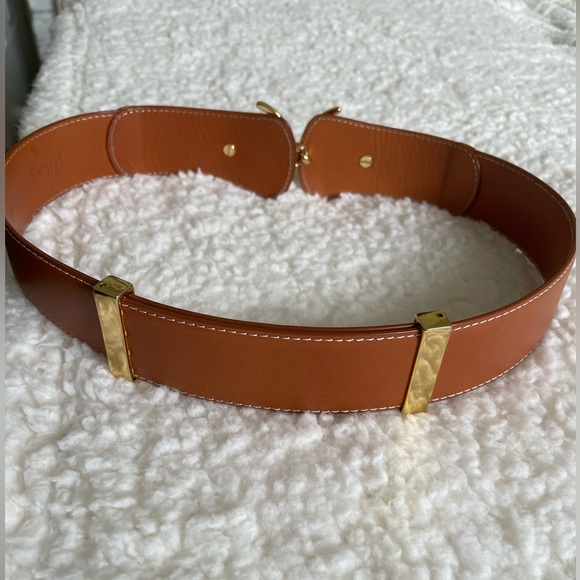 New J.McLaughlin Horse bit adjustable gold hardware leather brown belt s/m 2in - Picture 4 of 10
